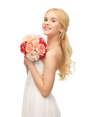 Image showing woman with bouquet of flowers