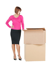 Image showing businesswoman with big boxes