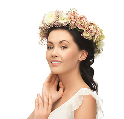 Image showing woman wearing wreath of flowers