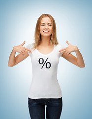 Image showing girl pointing at percent sign