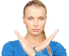 Image showing woman making stop gesture