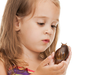 Image showing litle girl with snail