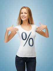 Image showing girl pointing at percent sign