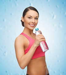 Image showing sporty woman drinking water from bottle