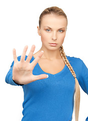 Image showing woman making stop gesture