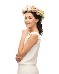 Image showing woman wearing wreath of flowers