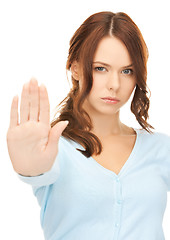 Image showing woman making stop gesture