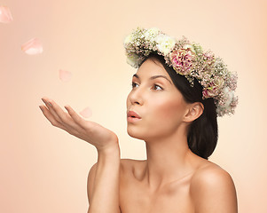 Image showing woman wearing wreath of flowers