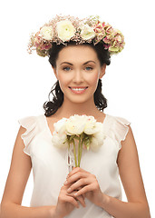 Image showing woman wearing wreath of flowers