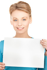 Image showing happy smiling woman with blank paper