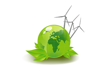 Image showing picture of green globe and wind turbines