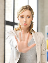 Image showing woman making stop gesture