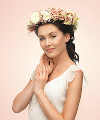 Image showing woman wearing wreath of flowers