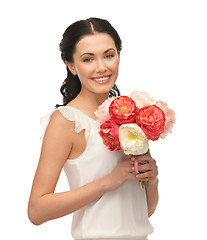 Image showing woman with bouquet of flowers