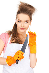 Image showing housewife with big knife