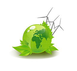 Image showing picture of green globe and wind turbines