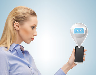 Image showing businesswoman with virtual text bubble