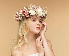 Image showing woman wearing wreath of flowers