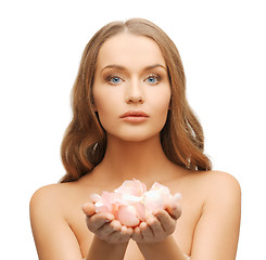 Image showing beautiful woman with rose petals