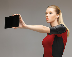 Image showing futuristic woman with tablet pc