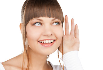 Image showing happy woman listening gossip