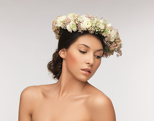 Image showing woman wearing wreath of flowers