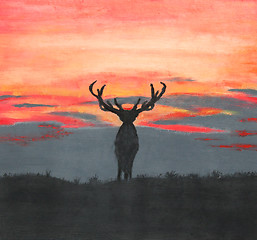 Image showing Painting of a silhouette of a large deer