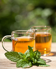 Image showing herbal peppermint tea closeup macro outdoor summer