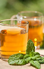 Image showing herbal peppermint tea closeup macro outdoor summer