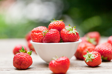 Image showing fresh tasty sweet strawberries macro closeup garden outdoor