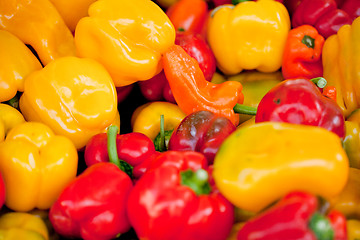 Image showing fresh healthy red yellow geen paprika pepper macro closeup