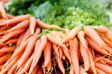 Image showing fresh orange carrots on market in summer