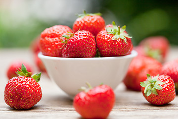 Image showing fresh tasty sweet strawberries macro closeup garden outdoor