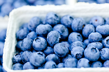 Image showing healthy fresh blueberries macro closeup on market outdoor