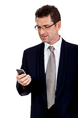 Image showing adult businessman with smartphone mobilephone isolated