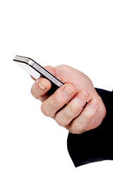 Image showing adult businessman with smartphone mobilephone isolated