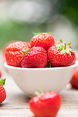 Image showing fresh tasty sweet strawberries macro closeup garden outdoor