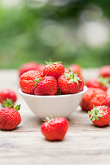 Image showing fresh tasty sweet strawberries macro closeup garden outdoor