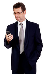 Image showing adult businessman with smartphone mobilephone isolated