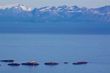 Image showing Small lighthouse in norwegian sea