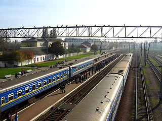 Image showing view on passenger trains from above