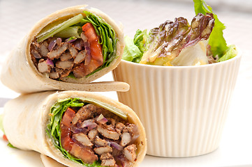 Image showing kafta shawarma chicken pita wrap roll sandwich