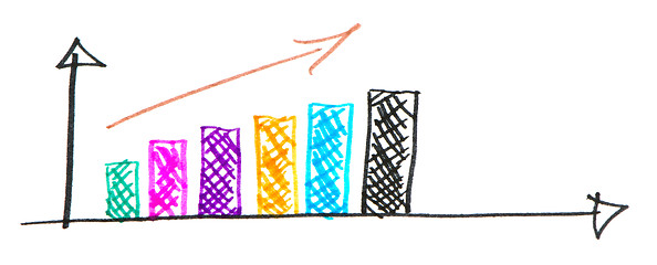 Image showing hand draw colorful business increase graph white 