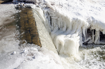 Image showing river water cascade waterfall fall ice snow winter 