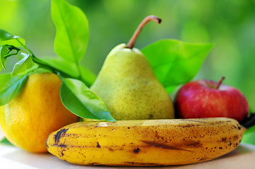 Image showing Banana, pear, apple and orange fruits