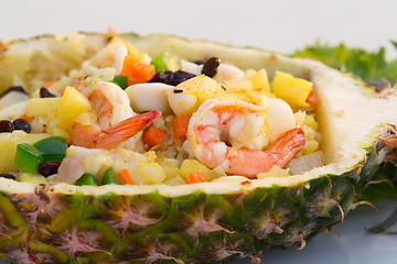 Image showing Seafoods with Rice and Pineapple