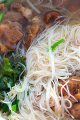 Image showing Thai noodle soup and pork meat