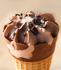 Image showing Chocolate ice cream in a cone