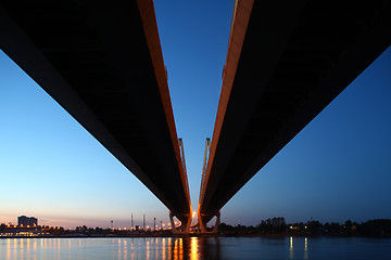 Image showing Cable-stayed bridge at night