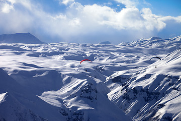 Image showing Speed flying in winter mountains